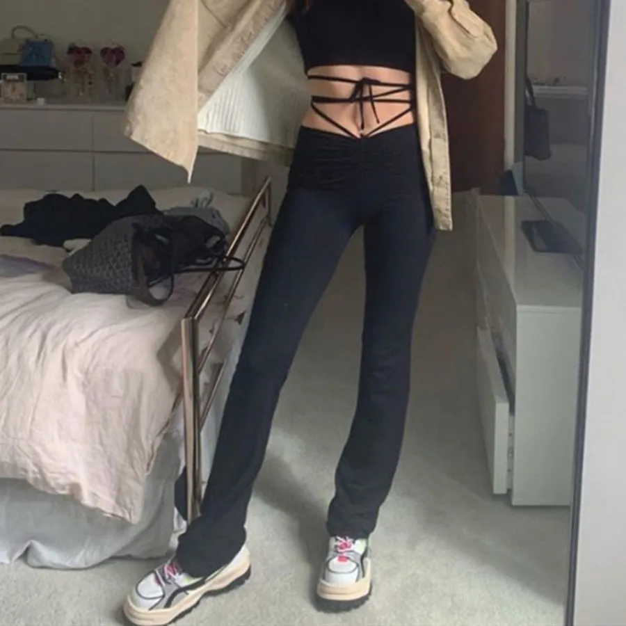 

Spring Y2k Bandage Stacked Casual Fashion Harajuku Straight Pants High Waist Lady Streetwear Trousers For Women