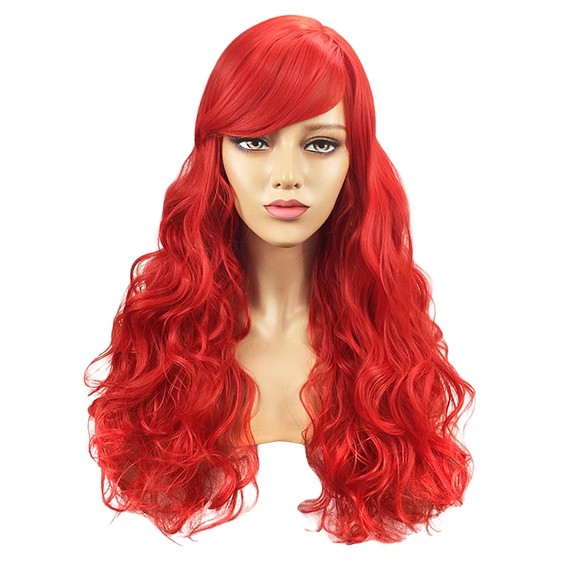 

60cm Anime The Little Mermaid Princess Ariel Cosplay Wig Christmas Play Wig Party Stage Synthetic Red Wavy Hair