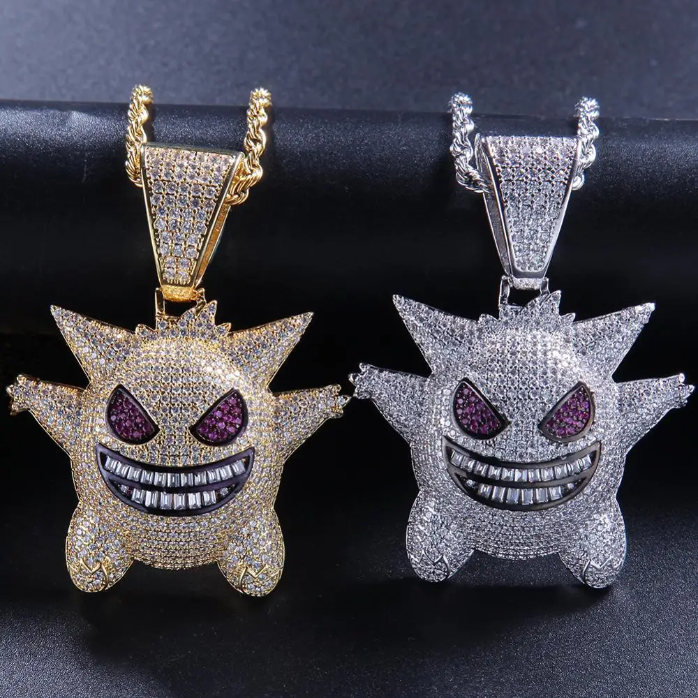 HipHop Jewelry 18K Gold Plated Pokemon Full Iced Out Gengar Pendant