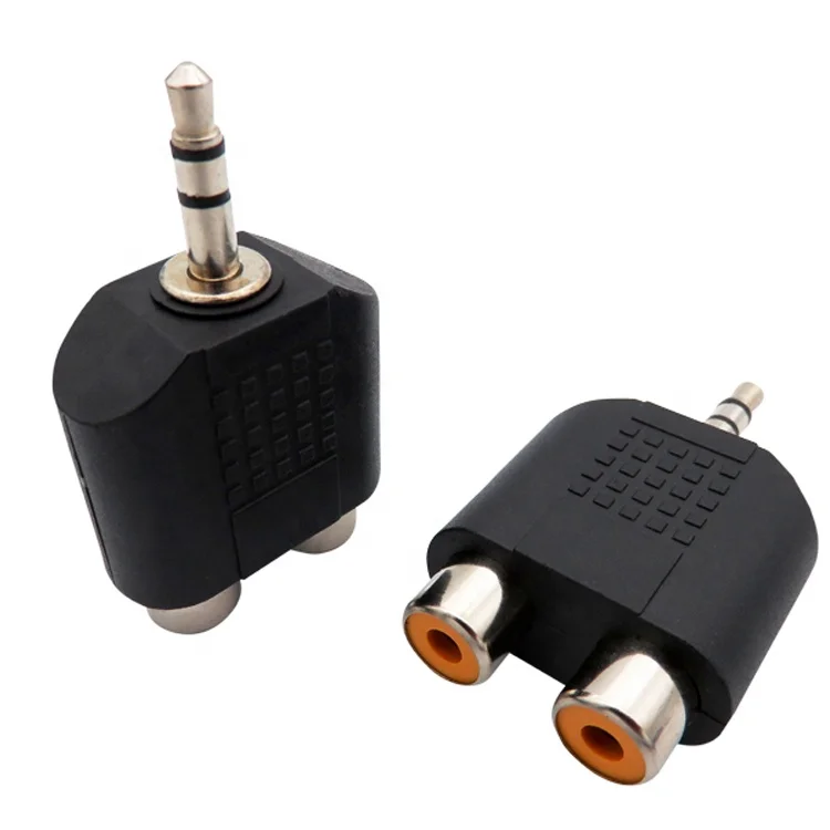 

3.5mm male to 2RCA female adapter 3.5/2RCA converter black plastic stereo to 2AV