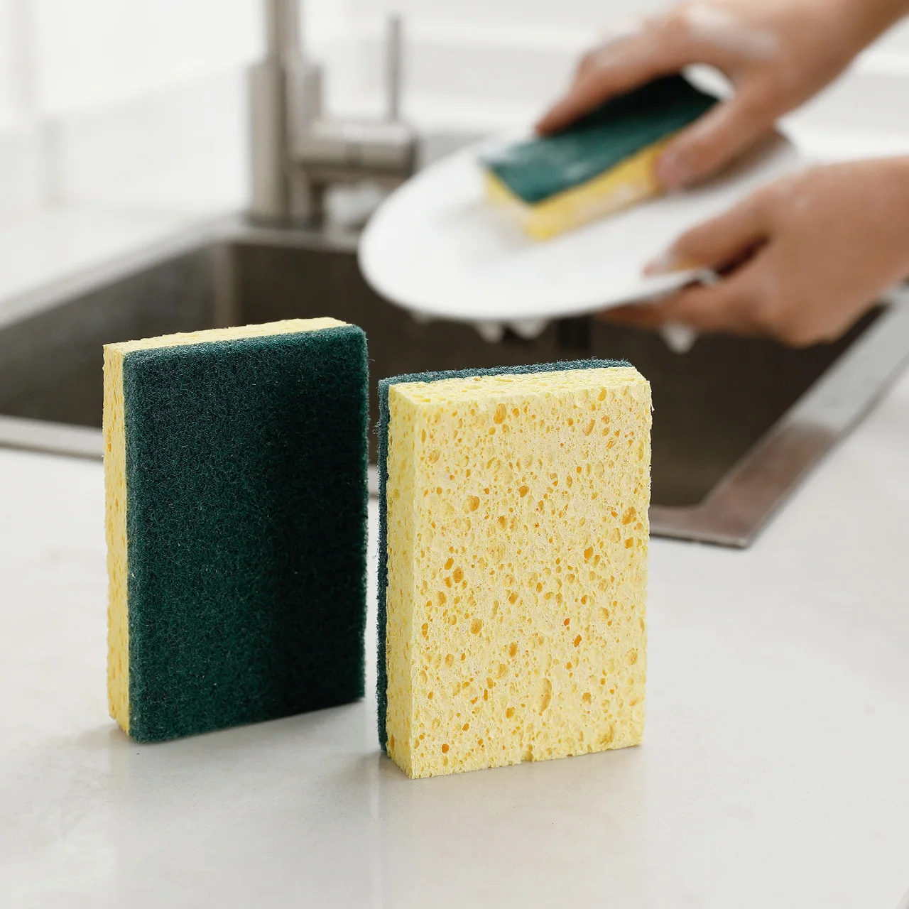 

SHIMOYAMA 2 pack Wholesale Heavy Duty Scouring Scrubbing Side and Absorbent Side Cleaning Sponge for Kitchen Dishes Tables, Picture
