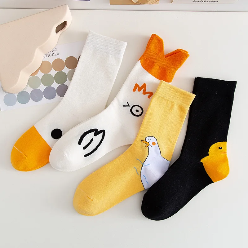 

Spring Fashion Cute Cartoon Duck Socks Women Lovely Anime Funny Socks Personaltity Girls White Yellow Creative Cotton Socks, 4 colors as picture