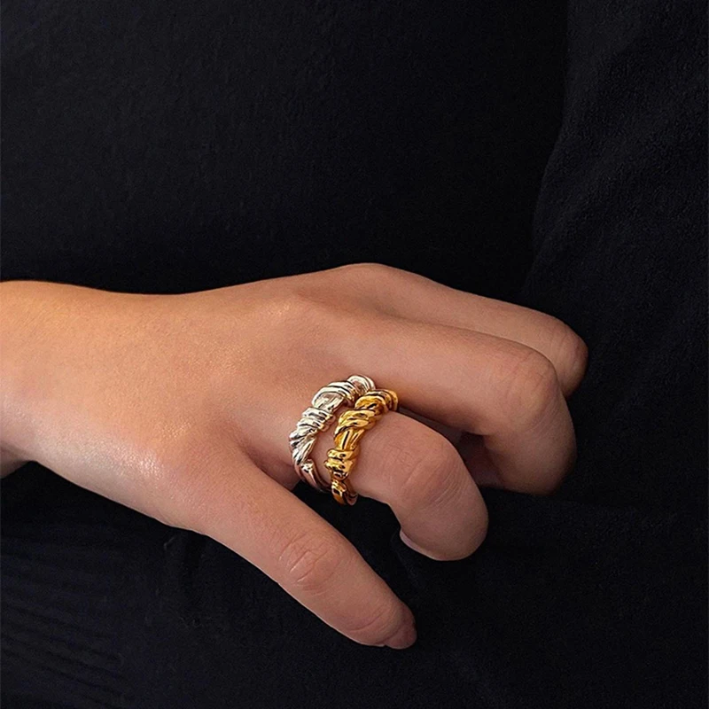 

17mm Gold Silver Color Irregular Twisted Rings Rope Geometric Rings for Women Wire Minimalist Ring 2020 Trendy Jewelry