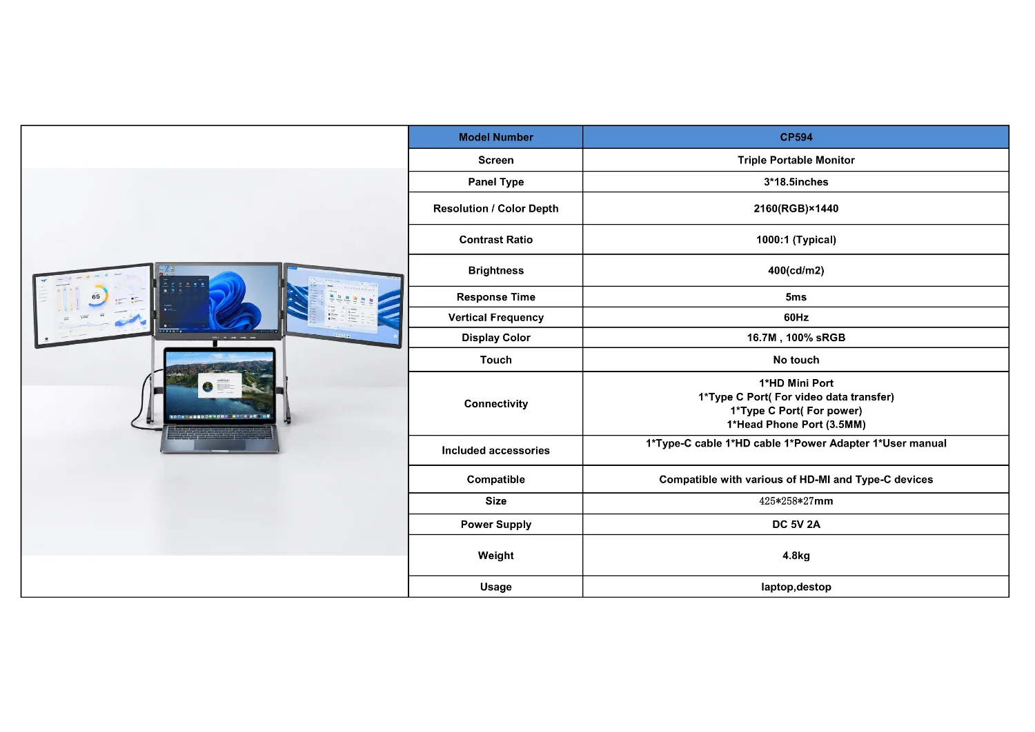3×18.5" 2K Aluminium Triple Screen Workstation detail 1