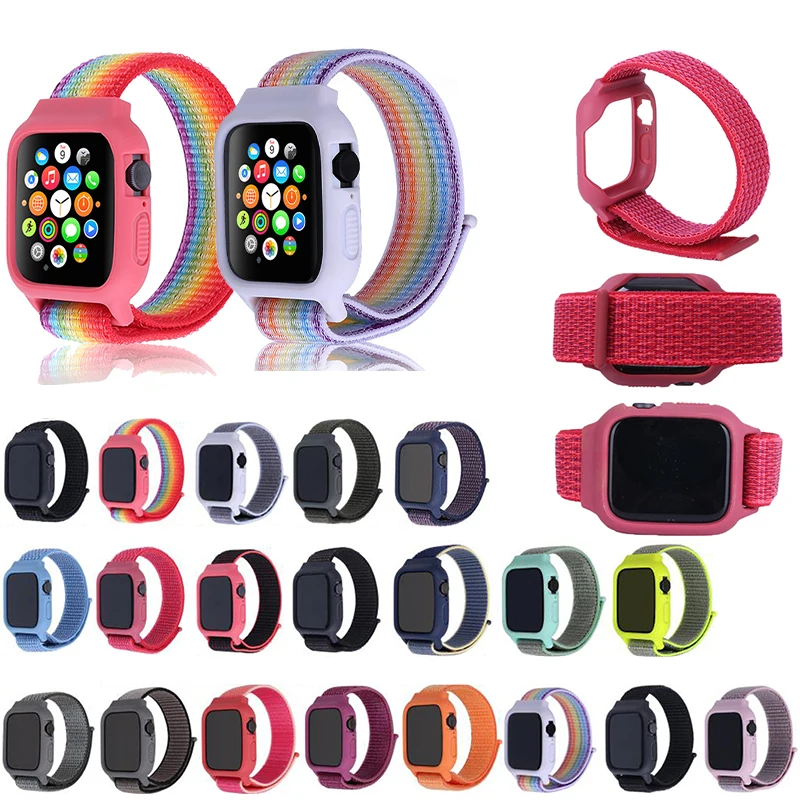 

Nylon watch 44mm bandfor apple watch loop band 40mm sport solo loop strap for apple watch with protector case, Rainbow color,seven color,blue,china red,red black,alaskan blue, etc.