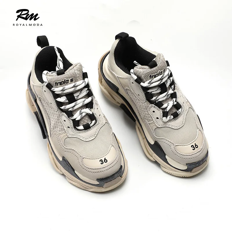 

2020 new best quality Triple S vanilla beige leather sneakers man's sports women triples shoes EU35-EU45