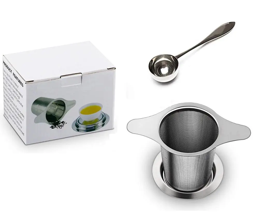

Loose Leaf Tea Infuser With Two Handle,Stainless Steel Tea Strainer With Spoon,Gift Set, Metal silver