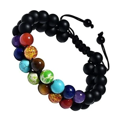 

Hot Sale Colorful Geometric Handmade Double Yoga Adjustable Volcanic Natural Stone Bracelet For Men Women Unisex, As picture