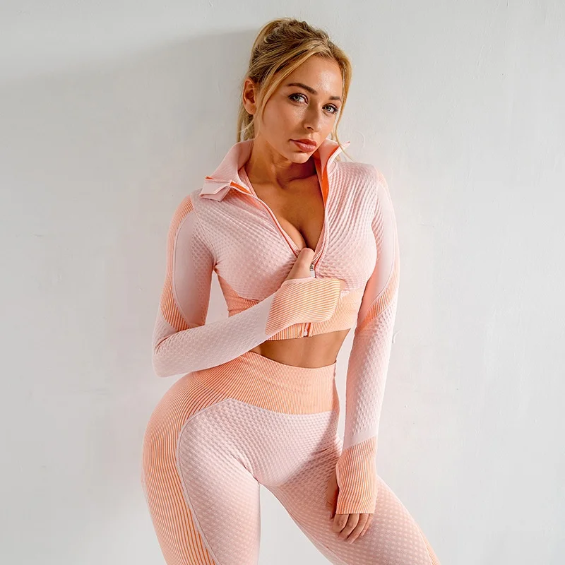 

Sport suit woman seamless running tracksuit sports bra gym crop top yoga pants fitness clothes workout leggings 3 pieces set