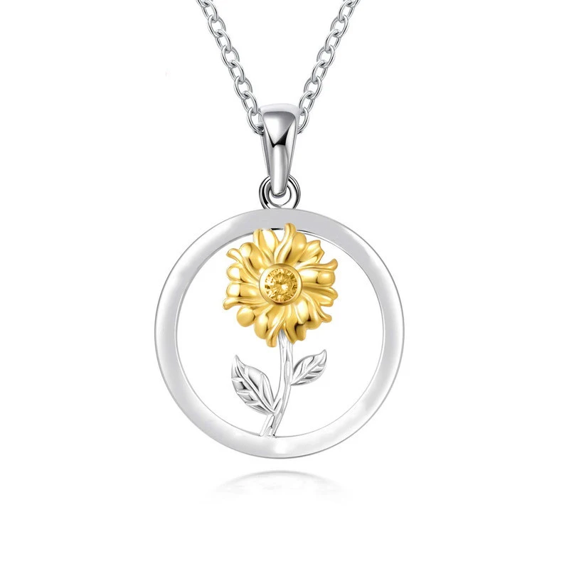 

Rose Valley Sunflower Heart Necklace Hot Selling Jewelry Pendant Gold plated Two Tone Jewel Fashion Gift For Lover YN005