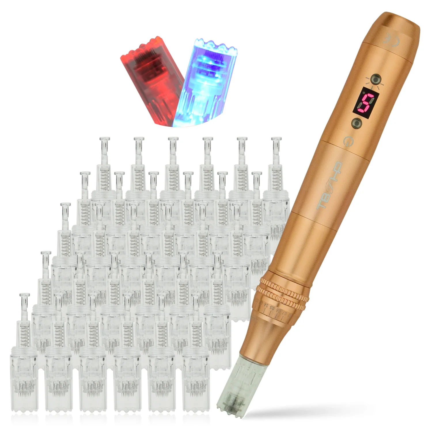 

TBPHP Gold P20 Beauty LCD Electric 9/12/24/36/42 Derma Pen Skincare Treatment Auto Microneedle Professional Needle Pen, Silver gold black pink