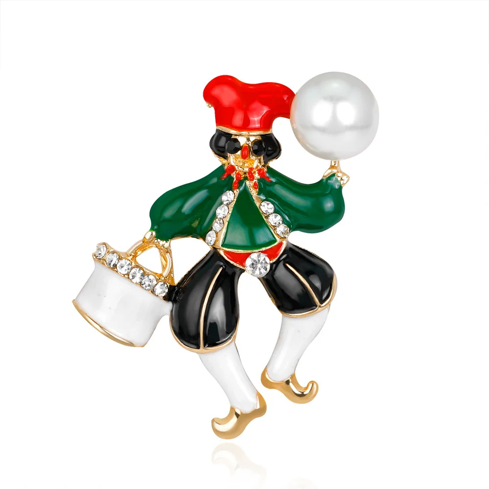 

C&J Christmas Gift Creative Fashion Clown Dripping Oil Diamond Cartoon Personality Corsage Enamel Brooch Pins, Picture shows