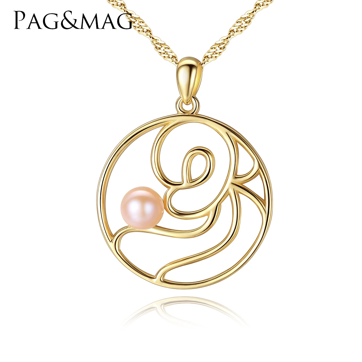 

CZCITY Round Necklace Freshwater Pearl 925 Trendy 2021 Water Wave Chain Woman 18K Disc Big Pendant