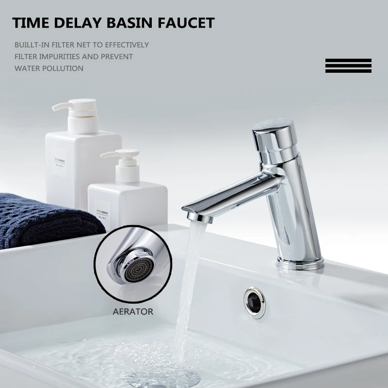 Deck Mounted Brass Self Closing Tap Push Button Time Delay Basin Faucet