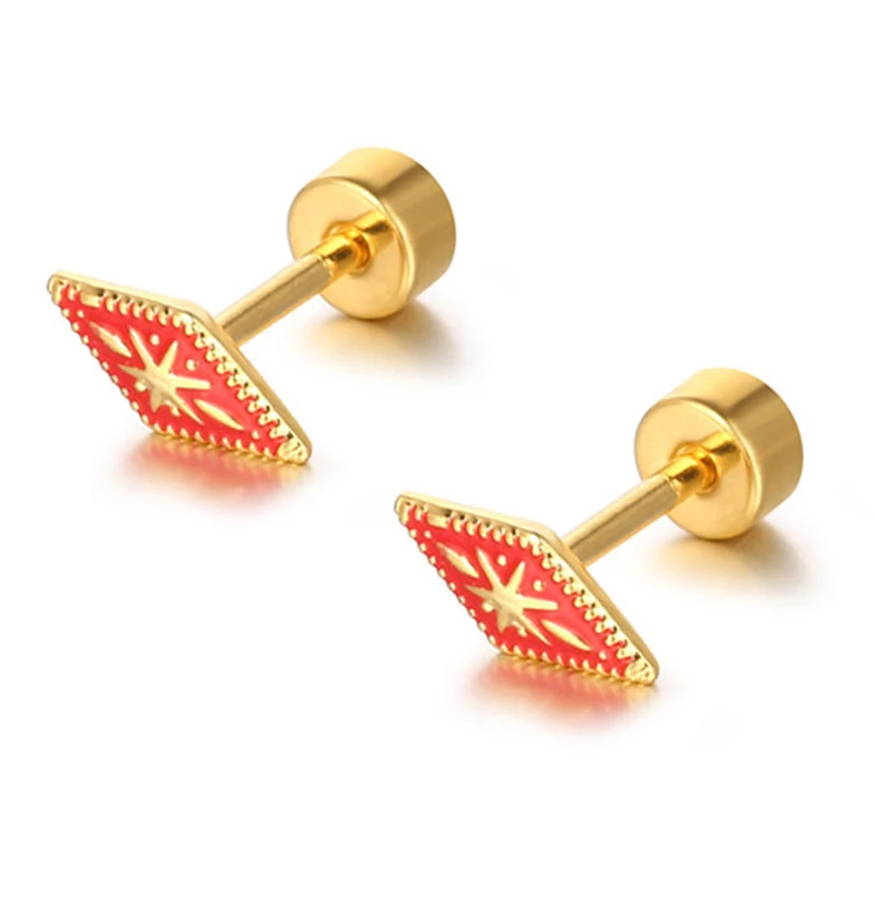 

Fashion girls gold plated enamel color stainless steel screw stud earring