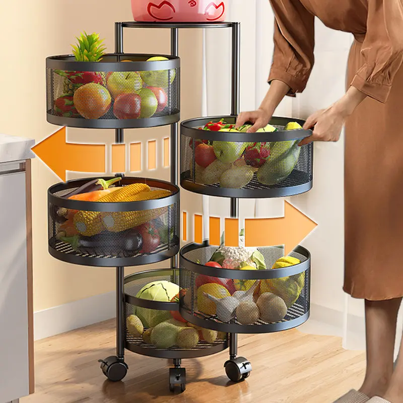 

New design can be rotated and mobile vegetable and fruit kitchen storage rack, trolley on wheels