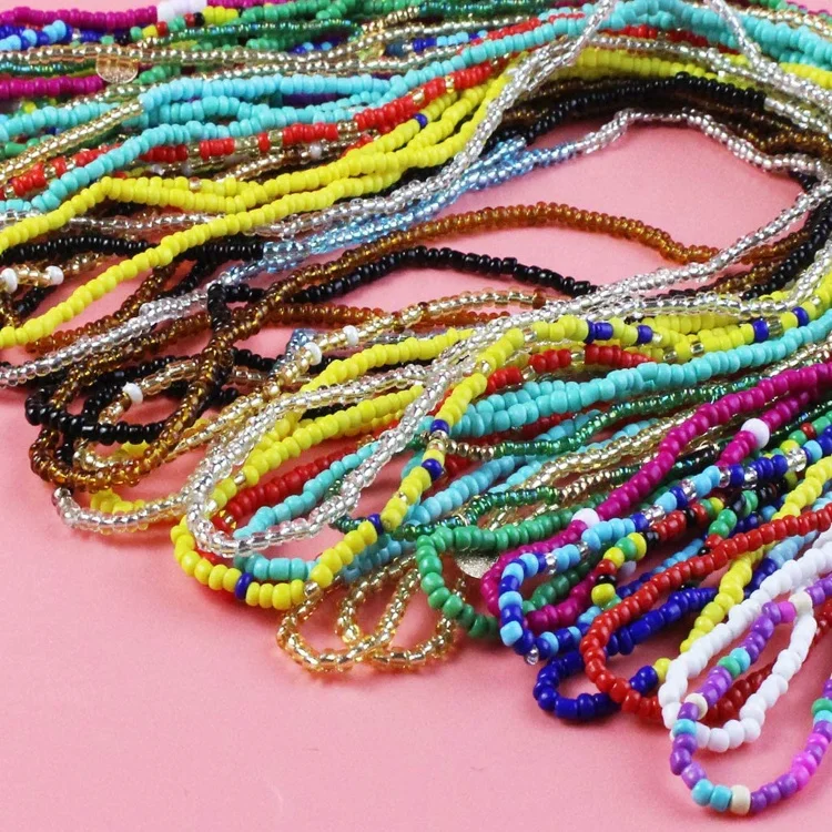 

Wholesale Bulk Custom African Ghana Women Bikini Belly Chain Body Jewelry Crystal Glass Seed Beaded String Waist Beads, Multi-color