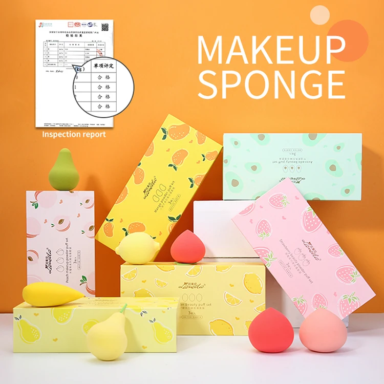 

LAMEILA Manufacturing 3Pcs/set Fruit Style Latex Free Makeup Blender Colorful Cosmetic Foundation Puff Beauty Sponge Set A80167, Colorful beauty sponge