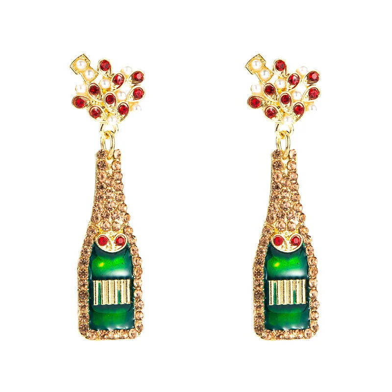 

SC Natural Fashion Crystal Drop Earrings Retro Trendy Wine Bottle Diamond Pearl Drop Stud Earrings for Women Girls, Gold, silver, purple