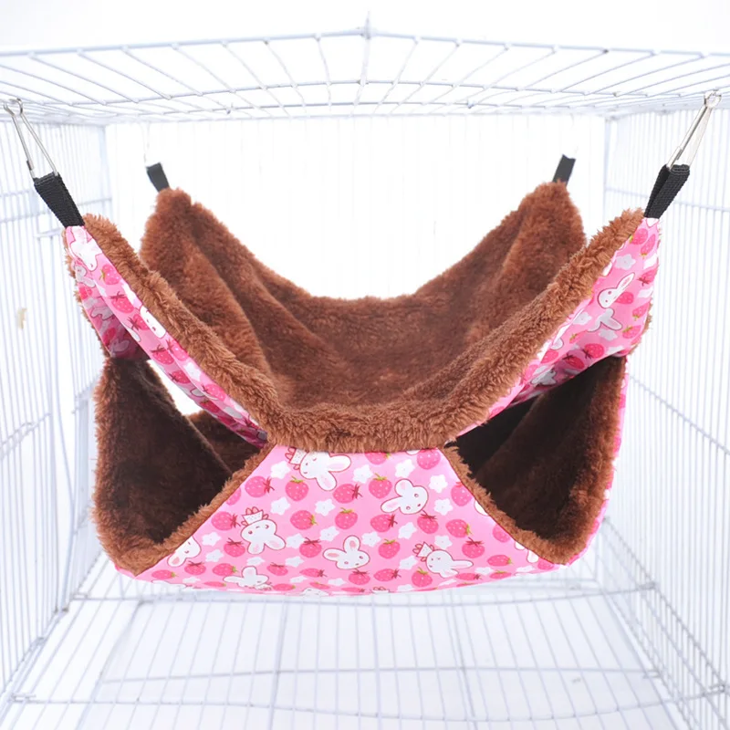 

Double-Sided Plush Hanging Squirrel Hamster Bag Sleeping Nest Small Pet Hammock, As picture