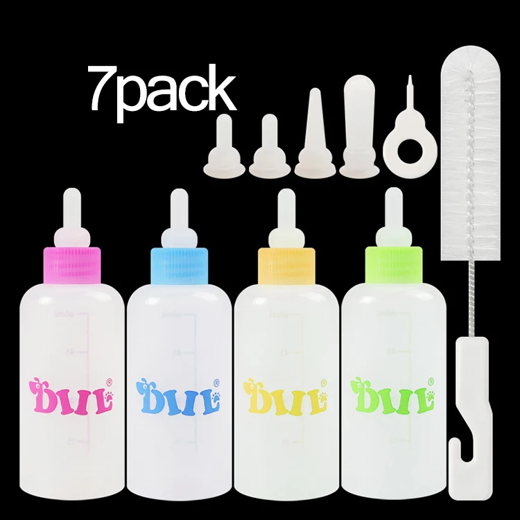 

7pack Pet milk bottle Dog Feeding Bottle Set Safty Puppy Kitten Milk Bottle, Blue, pink, yellow,green