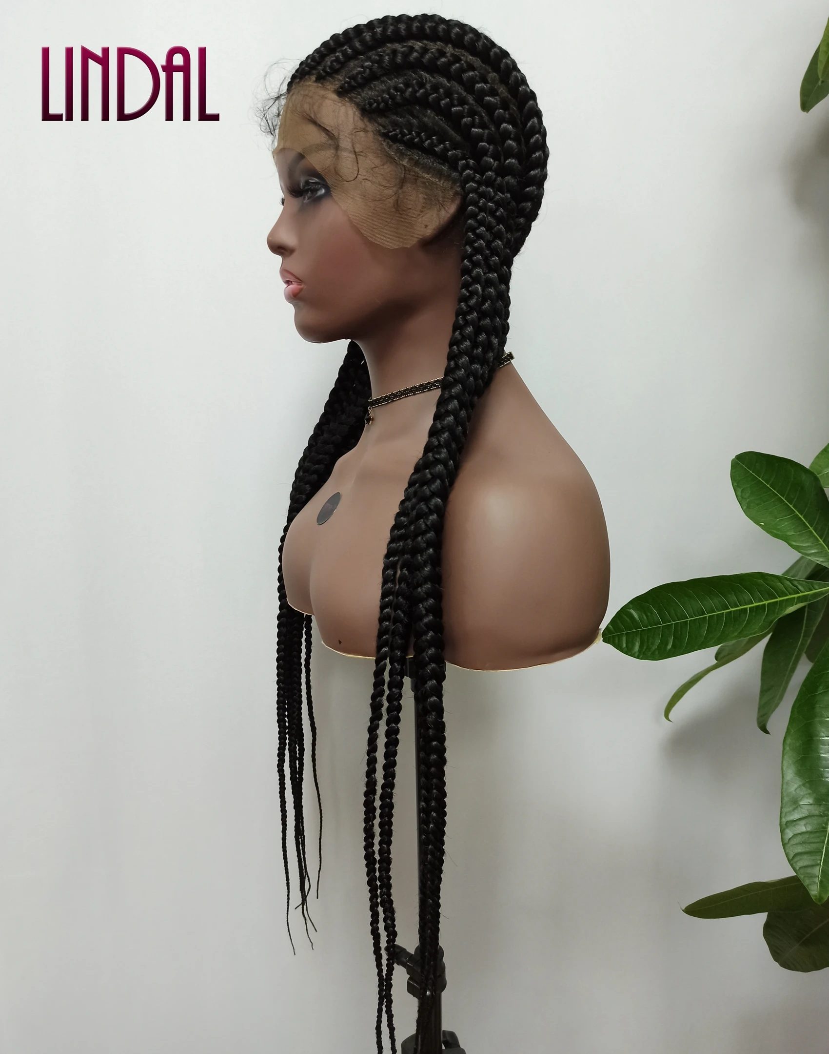 

LINDAL braided laces wigs vendors 1B#, 1/30# hand made 32 inches black full lace braided synthetic wig with baby hair