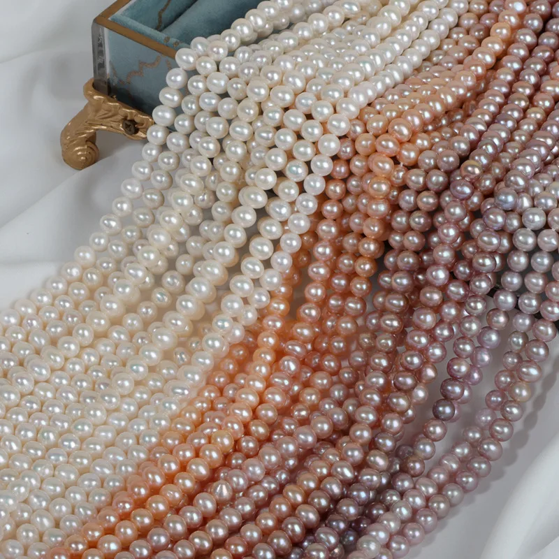 

JC Bright potato round shape fresh water loose pearl strands for DIY jewelry making 6mm 3 colors natural pearl beads