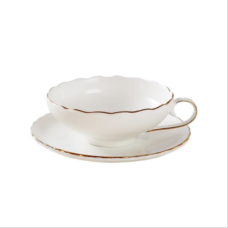 

gift box Bone china English afternoon tea sets coffee white cup and saucer with gold rim, Customized promotional mug