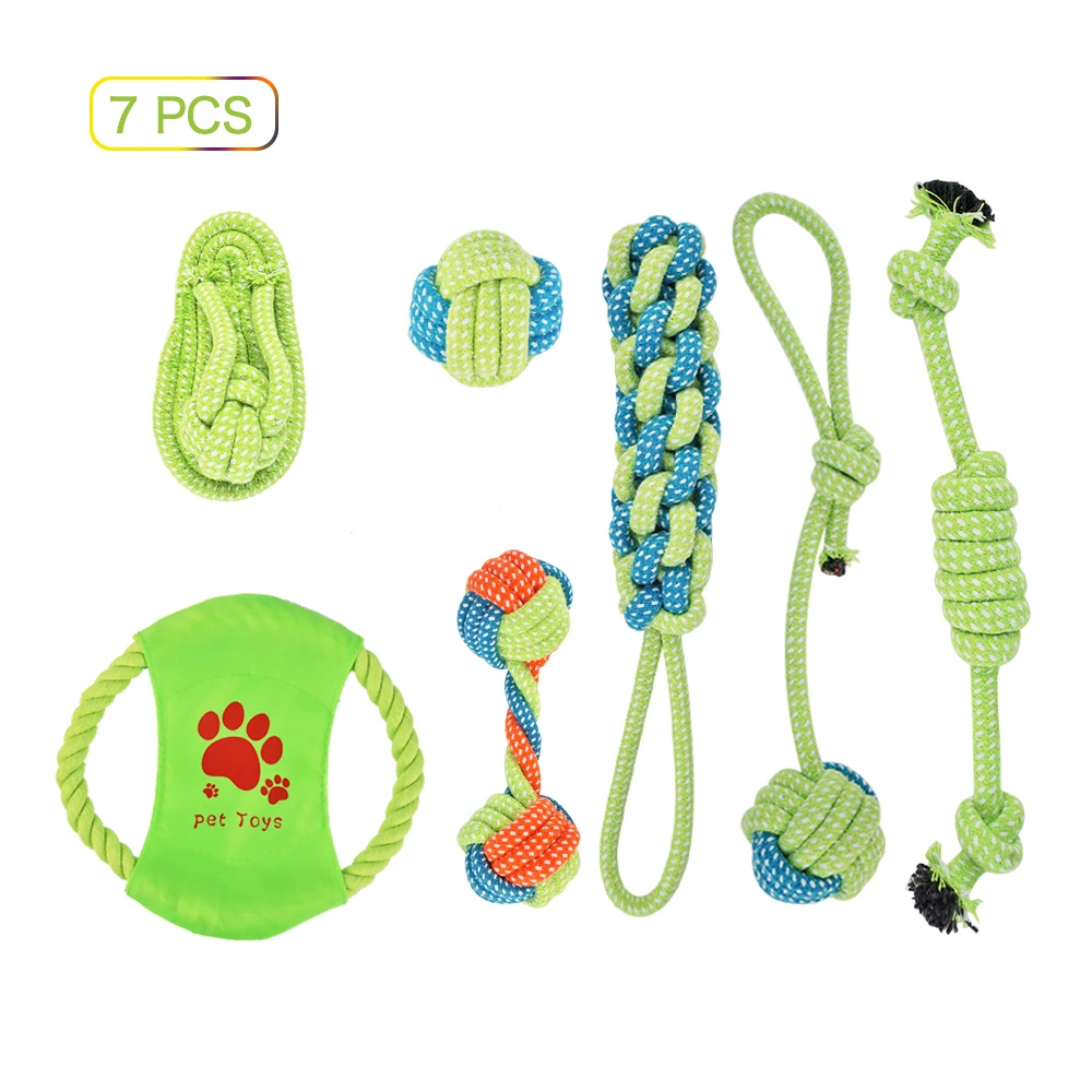 

durable green color Cleansing Teeth cotton rope pet toy set for dogs playing