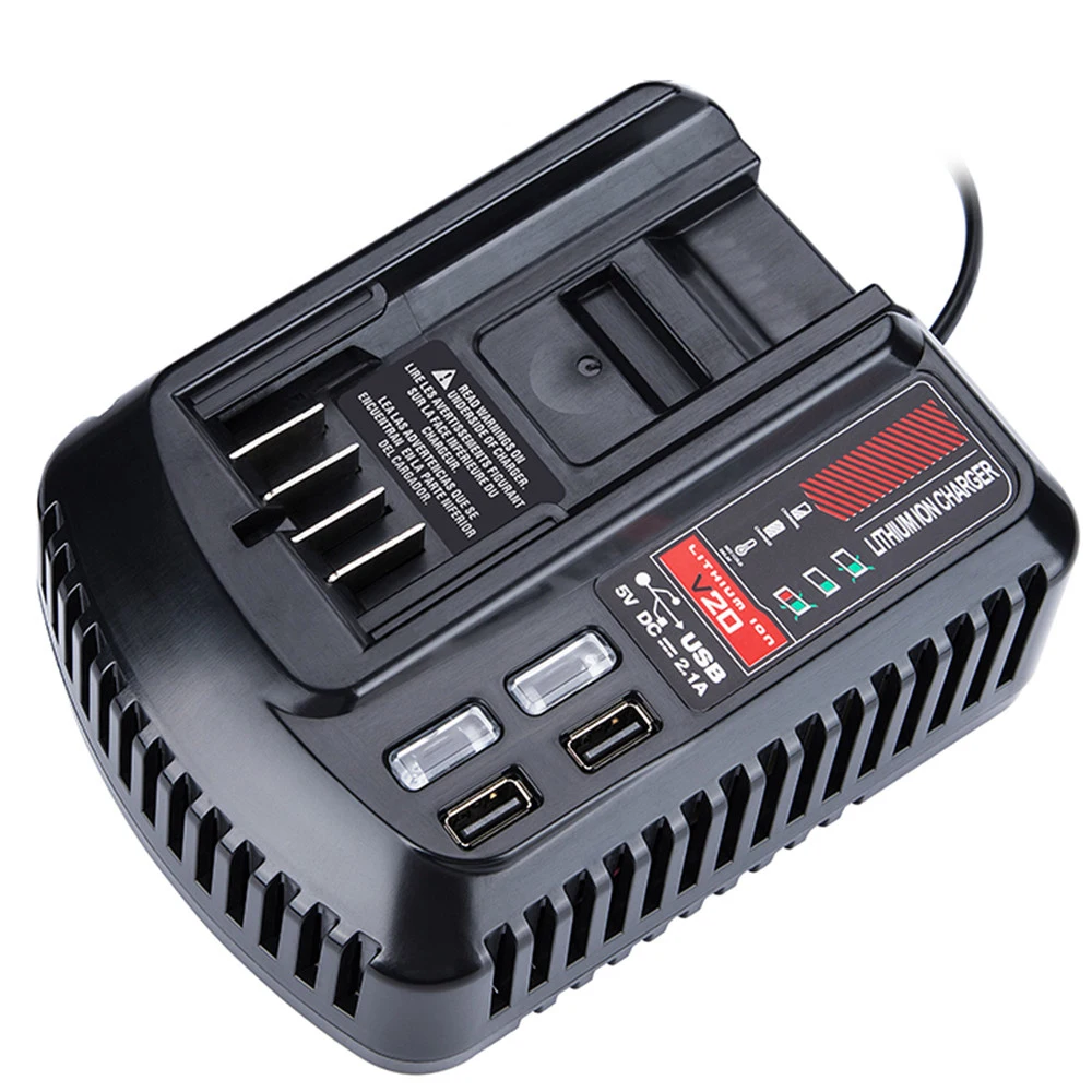 

For Craftsman 20V 2A Li-ion Battery Charger CMCB102 CMCB204 CMCB206 Rechargeable Power Tool Li-ion Battery Charger With Dual USB, Black