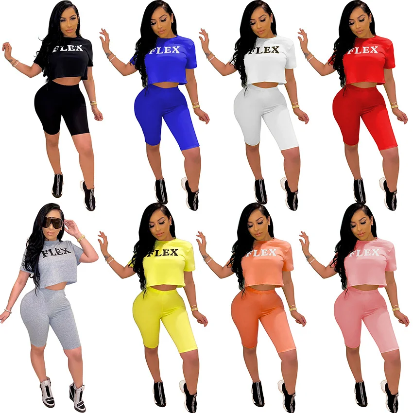 

Summer Casual Short Sleeve Plus Size Clothing Letter Print Plus Size Jogger Set Women Sexy Short Two Piece Pant Set
