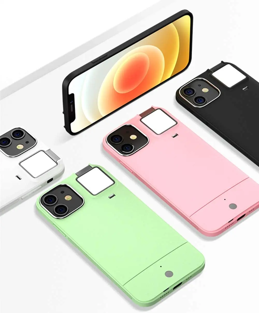 

for iPhone XR Phone Photo Led Flip Selfie Light Phone Case With Ring Light Flashing Front For Iphone 11 12 Pro, White,green,pink,black