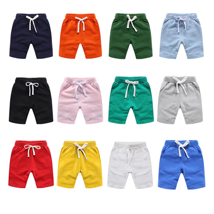 

2021 New Kids Summer Cotton Knit Solid Color Children's Drawstring Blank Short Sweatpants Shorts For Boys And Girls, Picture