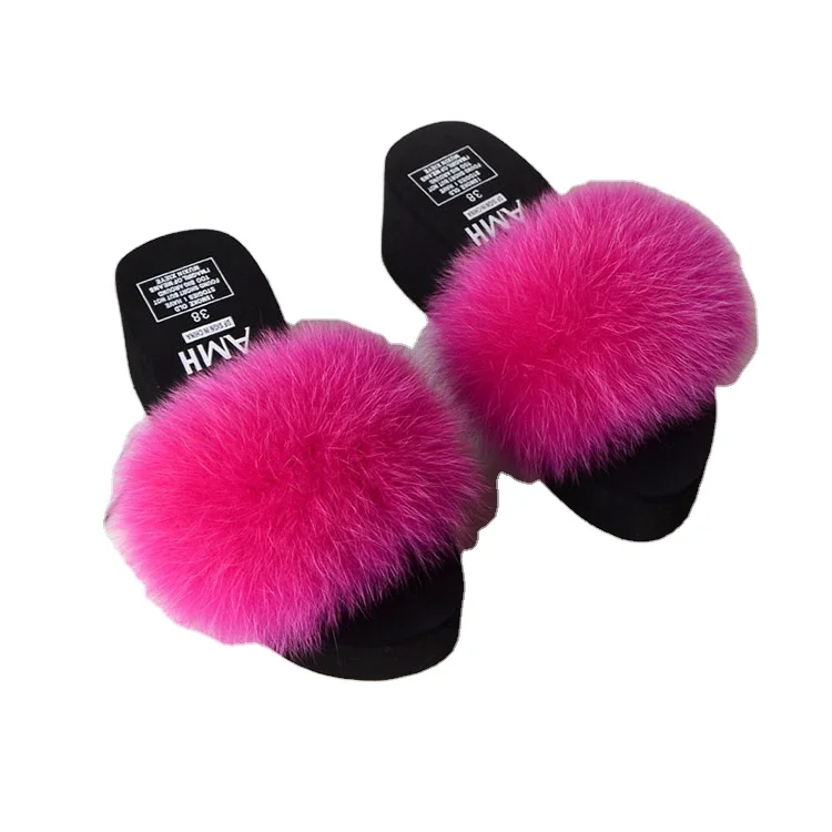 

Wholesale Fashion Furry Slides Fluffy Fur Platform Slippers Wedge Heel Fox Fur Sandals Women Outdoor Slippers, Yellow,brown,plum,grey,red