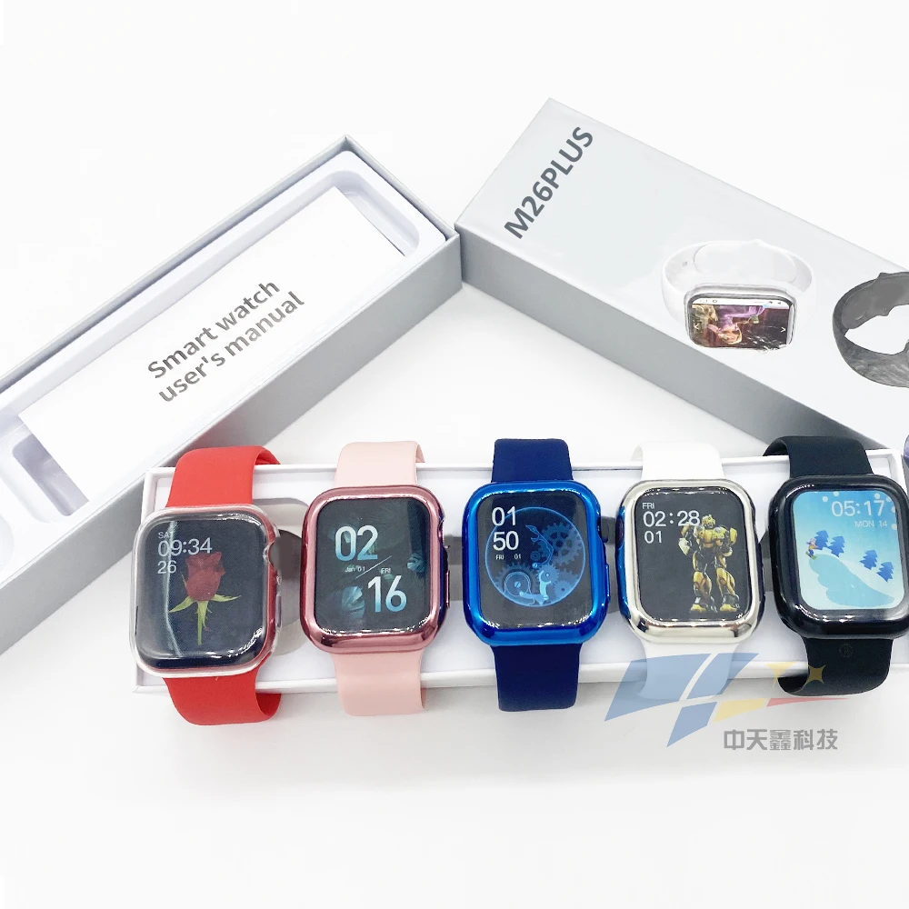

2021 Latest M26 Plus Smart Watch 1.77 Inch Screen Wireless Charging BT Call Series 6 Smartwatch m26 plus, White/black/gold/red/blue