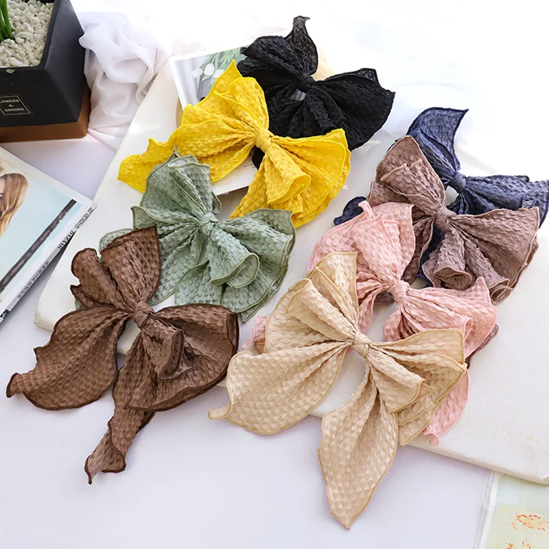 

Fashion Women Wholesales New Pleated Big Bow Spring Fabric Solid color Ponytail hairpin Hair Clips Manufacturer