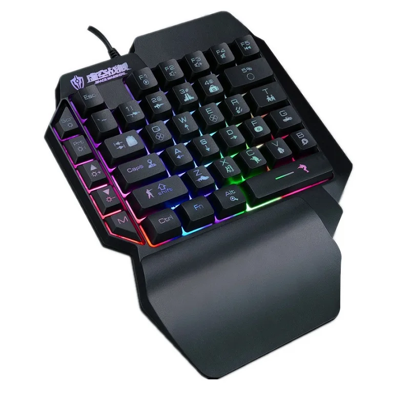 

Bajeal Customize One-hand portable gaming keyboard LED wired backlight with wrist rest 39keys keyboard for PC PS4 Xbox Gamer, Black
