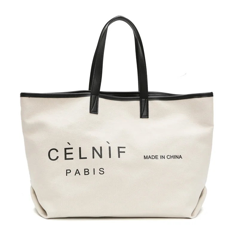 

2020 New Arrivals Wholesale Large Beach Travel Canvas Tote Bag Ladies Shoulder Bag With Zipper, White