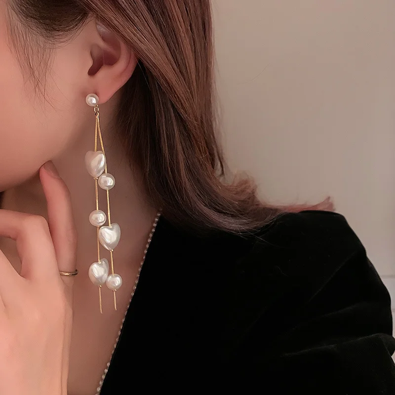 

new statement white pearl heart drop earrings