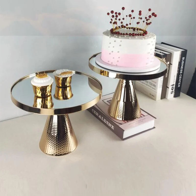 

Mirror Cake Stand Set Round Plate mirror Tray for Wedding Birthday Party Decoration, As sample
