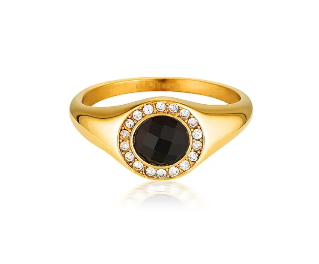 

Trendy Luxury Jewelry Water Proof Summer Ring Gemstone Rings Chunky Dome CZ Diamond Black Stone Ring For Women Men, Gold,rose gold,black and silver