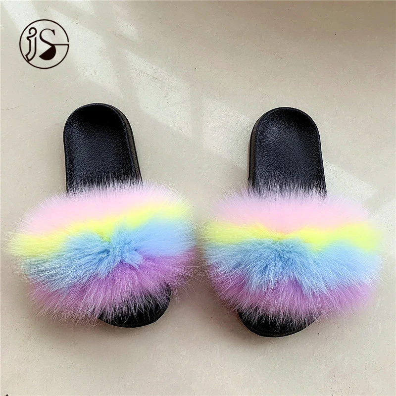 

2021 Exquisite Various Styles Outdoor women Sandals Fuzzy Plush Fur Slippers 100% Real Soft Fox Furry Slides for Ladies, Picture