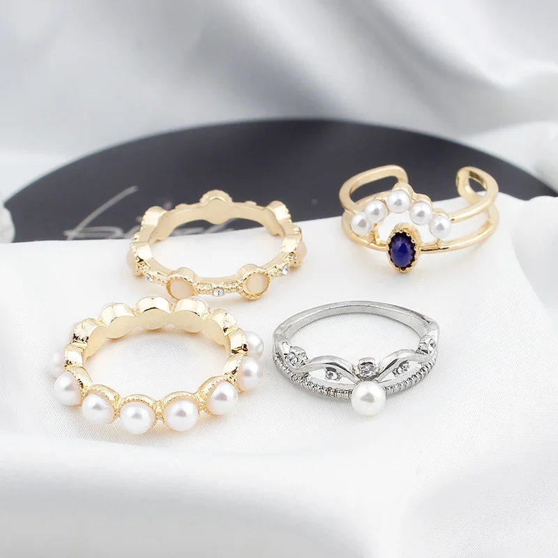 

2021 Sailing Jewelry Fashion Temperament Girl Opening Pearl Finger Ring Opening Crown Pearl Finger Ring