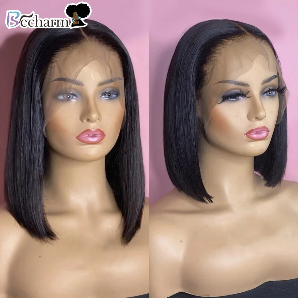 

Short Bob Wig 13*4 Straight Lace Front Human Hair Wigs For Black Women Natural Brazilian Wig Remy Pre plucked With Baby Hair