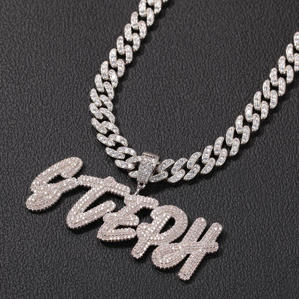 

2021 Custom Name 9mm Cuban Link Chain Necklace with Letter Name 18K Gold Plated CZ Iced Out Chain Rapper Bling Jewelry