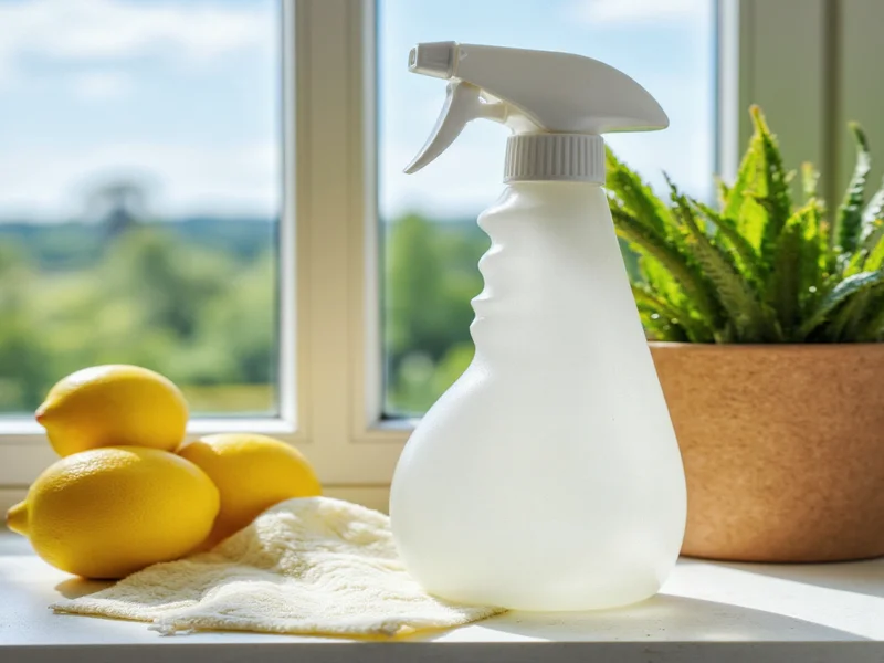 Homemade window cleaner ingredients in spray bottle