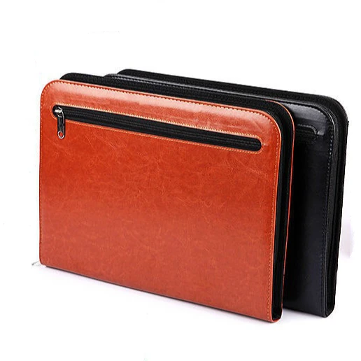 

O011 Portable 2021 hot sell fashion File Folder Multi Layer Folder Zipper Men Leather Briefcase for layer