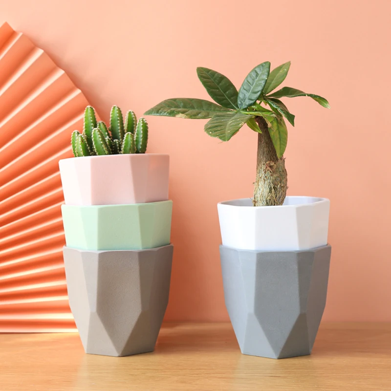 

Yicai Home Desk Office Nursery Colorful Diamond Plant Pot Decoration Indoor Small Plastic Planters Flower Pots