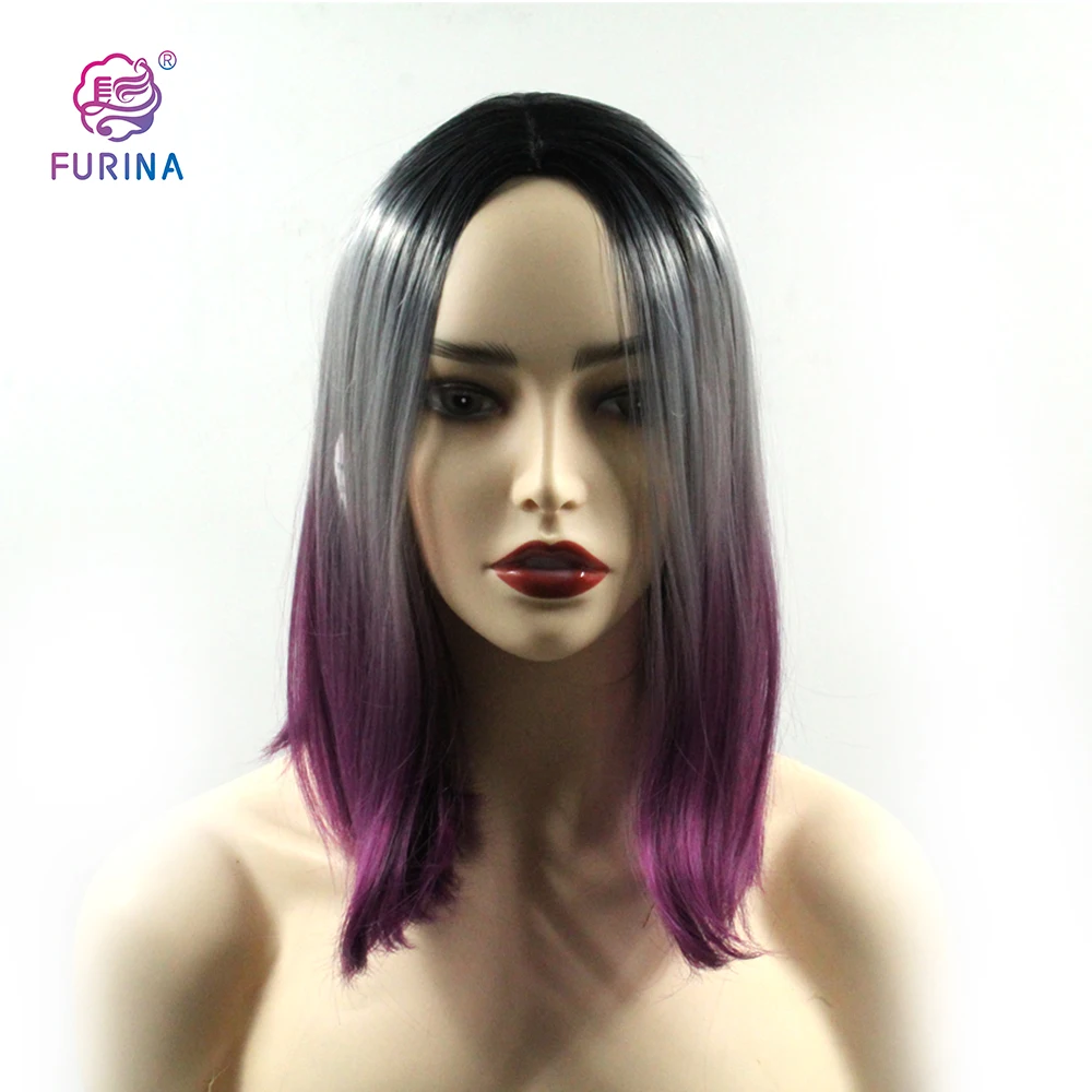 

Three colors ombre cheap factory price premium heat resistant middle part synthetic short bob wigs