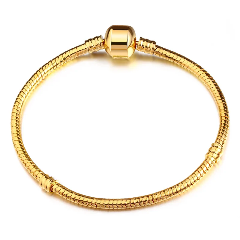 

DIY Bracelet 24K Gold Plated Snake Bone ChaiN Charm Bracelet Simple Magnetic Clasp Gold Snake Chain Bracelet Lady's Bangle Gift